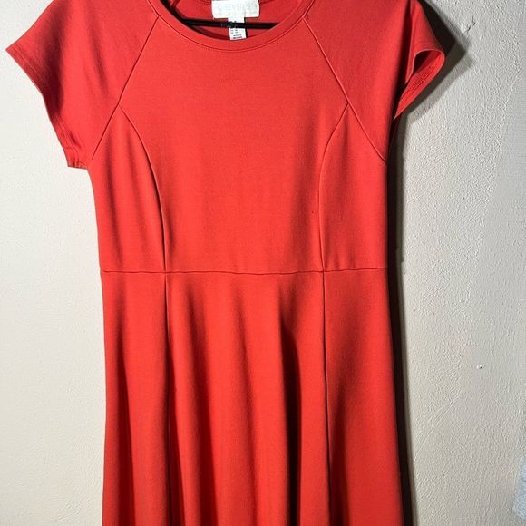 Dress In Coral scuba knit fitted Dress w waist line outstanding stretch/Drape - Picture 8 of 8